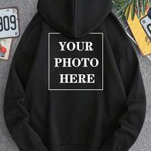 Customized Your Own Image Printed On Back Male Casual Fashionable Pullover Funny Hoodie SweaHoodies,A Surprise Gift For Family And Friends - 黑色 - 查看 1