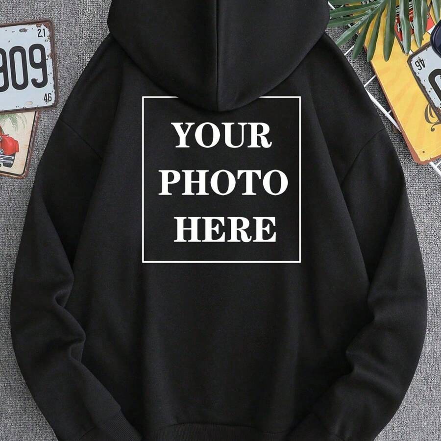 Customized Your Own Image Printed On Back Male Casual Fashionable Pullover Funny Hoodie SweaHoodies,A Surprise Gift For Family And Friends - 黑色 - 查看 1
