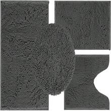 Grey Bathroom Rugs Sets 4 Piece With Toilet Lid Cover, Non Slip Bathrooats Extra Soft Chenille Bath Rug Absorbent Shaggy Rugs Perfect Plusats U-Shaped Toilet Rug And Toilet Cover Toilet,18821272 - 深灰色 - 查看 1