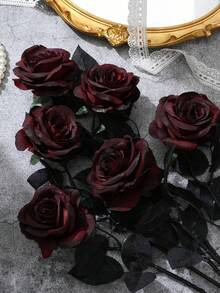 5/12 piezas Rosas rojas oscuras de seda artificial - Decoración de Pascua - Decoración de boda y jardín - Decoración de cocina y jardín - Hogar - Viaje - Artículos necesarios para festivales - Decoración de dormitorio - Decoración de baño - Decoración de habitación - Decoración del hogar - negro rojo - Ver 7