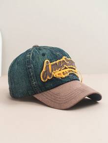 1pc Embroidered Suede Baseball Cap, Distressed Vintage Look Sun Hat