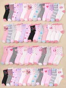 20 Pairs Girls' Socks, Assorted Colors And Cute Unique Patterns Including Hearts, Bows, Rabbits, Flowers, Soft And Breathable For Daily Wear, Holiday And Party Gifts, Random Color And Style Delivery - Multicolor - View 2
