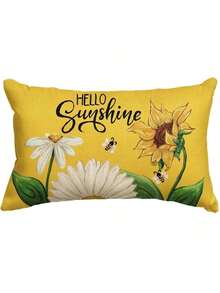 1pc Hello Sunshine Daisy Sunflower Bee Throw Pillowcase Summer Party Holiday Yellow Sofa Cushion Cover Trim Single Side, No Pillow Core - Yellow - View 7