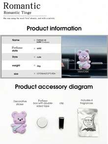 1 pieza Difusor de fragancia en forma de oso para rejilla de ventilación de coche (incluye 2 hojas de fragancia sólida con aroma a osmanto) - Unitalla - Ver 10