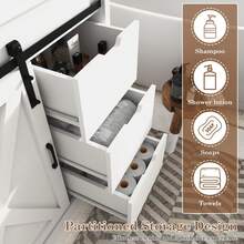 24/36/47 Inch Bathroom Vanity With Sink & Faucet & Mirror, Farmhouse Bathroom Vanity Cabinet Set With Sliding Barn Door & Drawers, Small Single Bath Storage Vanity Sink - 白色 - 查看 5