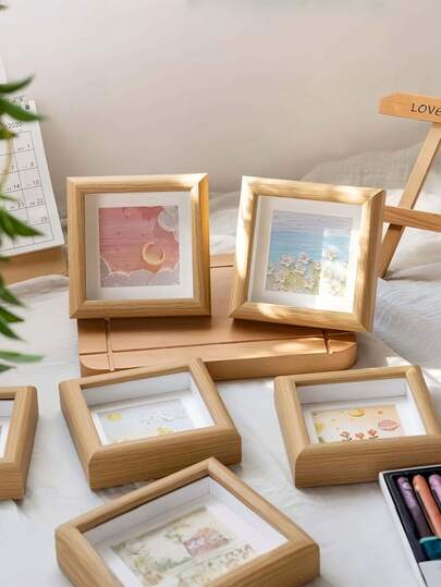 1pc DIY Handpainted Hollow Wooden Photo Frame, Wholesale Creative Oil Painting Frame, Easel & Wall Decor