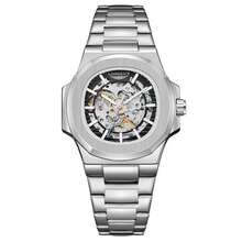 LONGLUX 1pc Men's Hollow Automatic Mechanical Watch, Butterfly Buckle Steel Strap, Business Watch - Silver - View 8