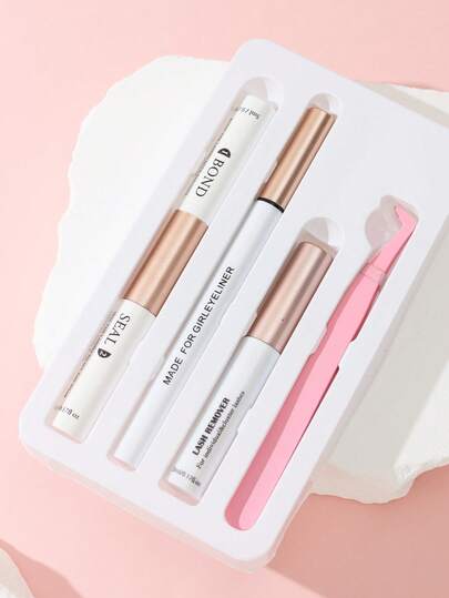 Eyelash Extension Kit - Glue + Eyeliner + Makeup Remover Oil + Tweezers, Gentle, Quick-Drying, Suitable For Daily Makeup Or Outings