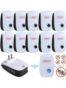 12 Piezas Repelente Ultrasónico de Plagas Amigable para Niños y Mascotas, Ahuyentador Electrónico de Plagas para Interior, Control de Plagas en Interiores para Cucarachas, Ratones, Hormigas, Repelente - Blanco - Ver 1