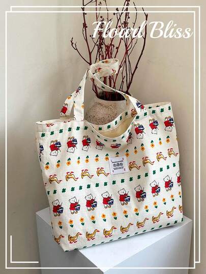 Premium Ditsy Floral Handbag, New Arrival Sweet Big Capacity Shoulder Bag, Canvas Tote Bag, Crossbody Bag, Shopper Bag, All Season Versatile Style