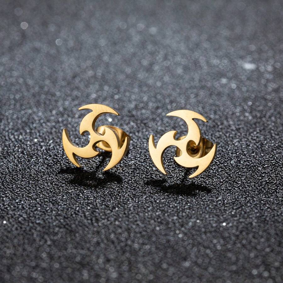 1 Pair Of Black Punk, Geometric Stud Earrings, Darts Pattern, Men's Stud Earrings