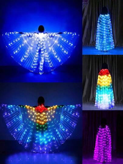 [Sparkle Party Essential]Ladies' LED Light-Up White Winged Cape | Adjustable Shoulder Strap | Perfect For Stage/Festival/Wedding Arts Performance (Batteries Not Included)