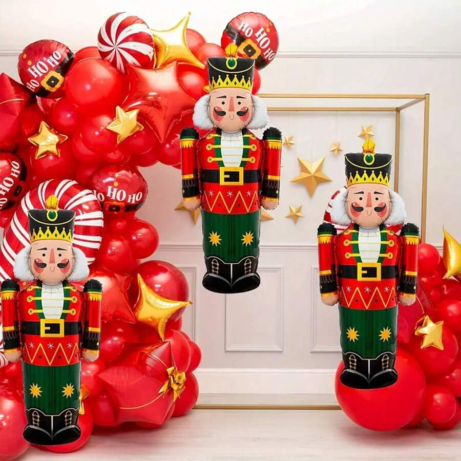 1set/1pc Christmas Balloons Giant Nutcracker Soldier Foil Balloons For Christmas Holiday Xmas New Year Winter Birthday Party Decorations Supplies(The Color And Shape Of Some Patterns Are Random)