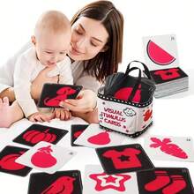 Black & White, Black & Red Contrast Cards, Visual Stimulation Cards For Newborn Baby, Color & Shape Recognition Educational Cards