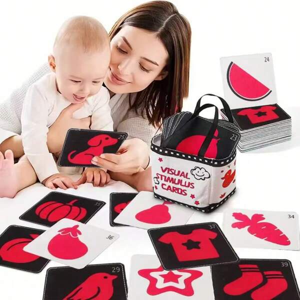 Cartonașe contrastante alb-negru, negru-roșu, cartonașe de stimulare vizuală pentru nou-născuți, cartonașe educaționale de recunoaștere a culorilor și formelor