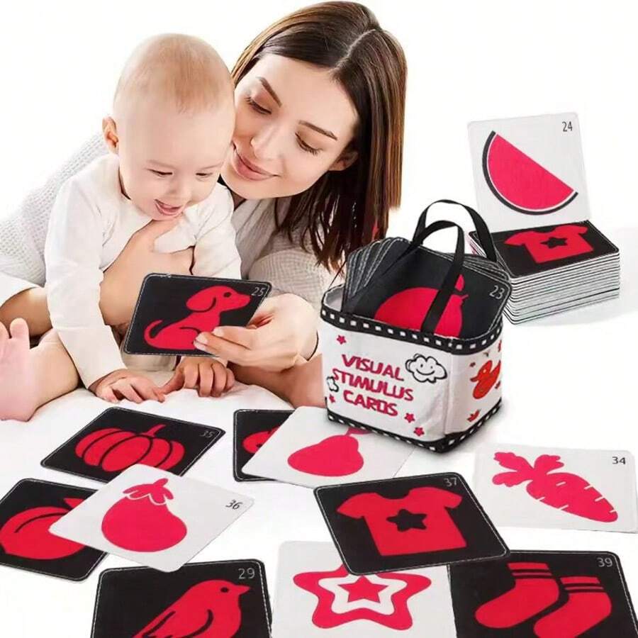 Black & White, Black & Red Contrast Cards, Visual Stimulation Cards For Newborn Baby, Color & Shape Recognition Educational Cards