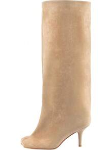 DOBOYG Suede Knee High Boots For Women Thigh High Boots Wide Calf Square Toe Stiletto Tall BootsChristmas - 綠色 - 查看 4