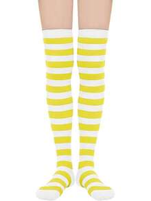 Womens Thigh High Socks Striped High Knee Socks Knee High Socks For Cosplay Long Socks Over The Knee Leg Warmers - Yellow White - View 8