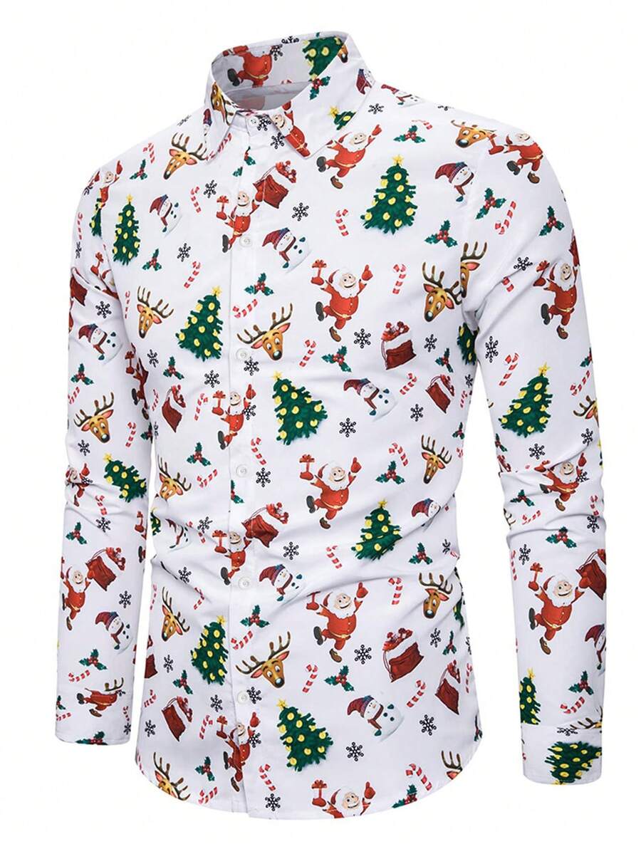 男士圣诞长袖翻领衬衫 - 彩色 - 查看 1