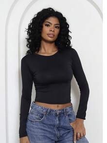 KIT 3: Women's Long-Sleeved Blouse - Mid-Season Compression Fitted Simple Casual Party Elegant Backless / Backless Beach - 1 黑色和 1 油色 1 棕色 - 查看 2