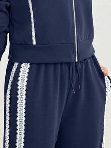 Conjunto de 2 piezas para mujer ligero de moda unicolor con diseño combinado en encaje suave y comodo para uso casual - Azul - Ver 4