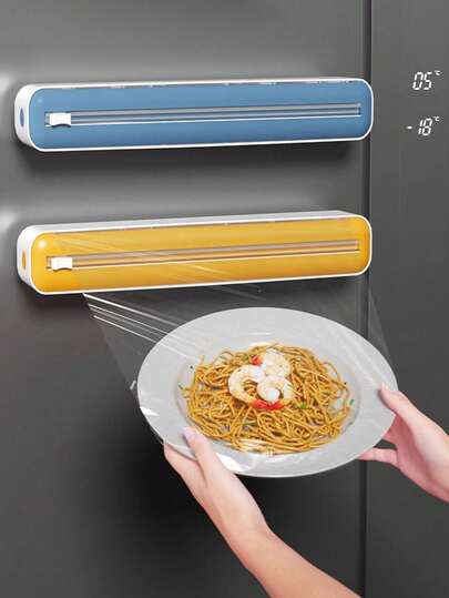 1pc 2-In-1 Kitchen Cling Film Dispenser , With Cutter,Plastic Wrap Dispenser With Slide Cutter, Refillable Sucker Cling Film Cutter,Kitchen Wrap Dispenser,Fresh Bag Cutting Holder,Multi-Purpose Wrap Dispenser With Cutter,Kitchen Small Tools, Suitable For Cling Film,Aluminum Foil, Baking Paper