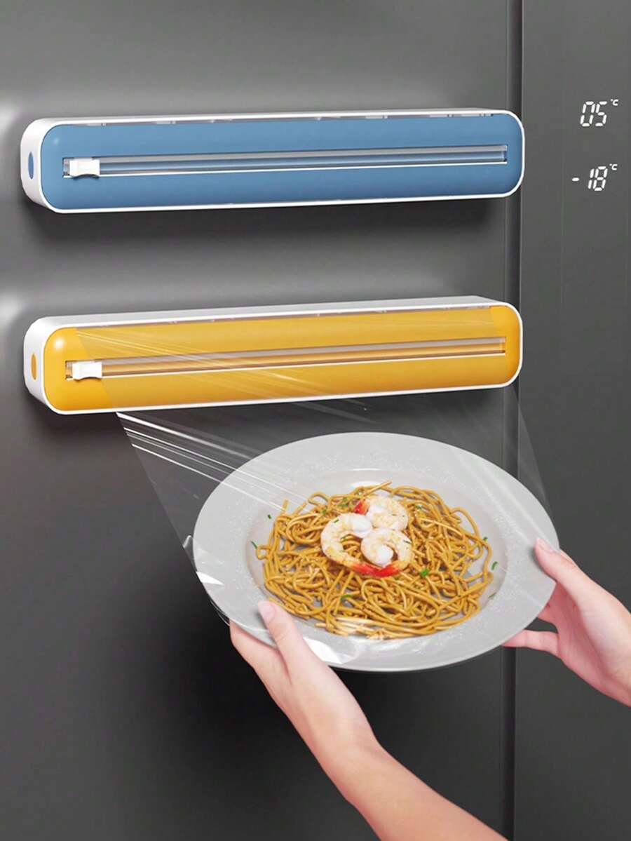 1pc 2-In-1 Kitchen Cling Film Dispenser , With Cutter,Plastic Wrap Dispenser With Slide Cutter, Refillable Sucker Cling Film Cutter,Kitchen Wrap Dispenser,Fresh Bag Cutting Holder,Multi-Purpose Wrap Dispenser With Cutter,Kitchen Small Tools, Suitable For Cling Film,Aluminum Foil, Baking Paper