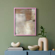 1pc Restickable Framed Modern Rustic Abstract Art Print, Wood Frame, Soft Geometric Shapes, Textured Brushwork, Contemporary Neutral Tones, Statement Wall Art Home Decor, Wall Art For Living Room, Entryway, Bedroom Art, Made In USA, Ready To Hang Art Prints - Pink - View 11