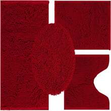 Burgundy Bathroom Rugs Sets 4 Piece With Toilet Lid Cover, Non Slip Bathrooats Extra Soft Chenille Bath Rugs Absorbent Shaggy Rugs Perfect Plusats U-Shaped Toilet Rug Set Home Dration,18821273 - 酒紅色 - 查看 1