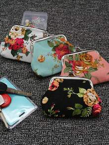 1/4-częściowy mały portfel w stylu vintage z różą z zamknięciem na kłódkę, poliestrowy, kwiatowy, płócienny, mała kosmetyczka, odpowiednia do codziennego użytku, na wieczór panieński i jako prezent na przyjęcie dla kobiet, portfel na pieniądze, mini portfel, portfel na monety Y2K