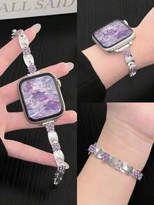 Dây đeo đồng hồ nữ 1 chiếc - Dây đeo kiểu vòng tay hoa nhung, tương thích với đồng hồ có kích thước 38/40/41/42/44/45/49/46mm. Phù hợp với các dòng đồng hồ S10/Ultra3/2/1/Se/9/8/7/6/5/4/3/2/1, và cũng phù hợp với Mi Band 9pro/8pro, Redmi Watch 5/4 và Smart Watch Fit4/3/2/1. Dây đeo có thiết kế tinh tế và sang trọng, tích hợp các chi tiết đính kim cương, kết hợp giữa phong cách thời trang và vẻ đẹp quyến rũ. - Hoa nhung tím - Xem 8