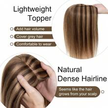 Hair Toppers For Women Fluffy Human Hair Topper 10inch Handmade Swiss Base Hairpieces 4.7* 5.1Inch No Bangs Top Extensions 360° Cover Hairloss Hair Extensions 3 Clips Topper For Women Hand-Made Top Hair Piece Middle Part With Thinning Hair - S4/27 - View 4