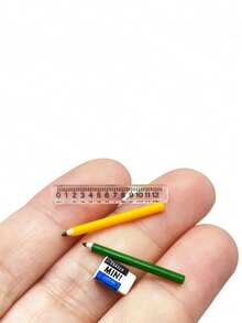 1 件微型娃娃屋逼真多功能铅笔盒、迷你文具盒、迷你尺子、迷你彩色铅笔、娃娃屋学校用品模型、圣诞礼物