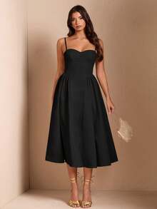 Women's Solid Color Strapless Dress, Inspired By Vintage Style, With A Shaping Bustier Design, Suitable For Everyday Wear Or As A Special Occasion Dress. - 黑色 - 查看 3