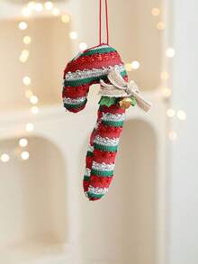 1 buc Ornamente de Crăciun în formă de baston de bomboane, material textil, cu dungi, agățat pedant cu fundă de in și clopoțel de Crăciun pentru decorarea bradului de Crăciun, sărbători, festivități de Crăciun, decorațiuni pentru camera de acasă, decorațiuni de Crăciun de iarnă