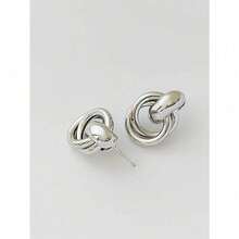 1 Pair Simple Fashion Creative Unique Design Gold Twist Hoop Earrings, Suitable For Daily Wear For Women - Vàng - Xem 6