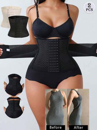 CELILIN 2pcs Wrap Waist Trainer Double Belt Slimming Sheath Body Shaper Corset Shapewear Woman Flat Tightens Belly