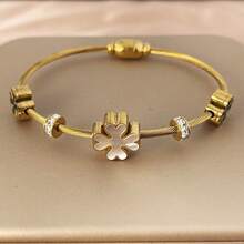 18K Gold Plated Stainless Steel Four-Leaf Clover Bracelet, Suitable For Women's Party, Daily Wear, European & American Style, Personalized, Luxury Cubic Zirconia Bangle, Wedding Jewelry Set, Gift For Girls, Women, Relatives, Friends, Beautiful Wedding, Birthday, Valentine's Day