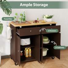 Vongrasig 39" Kitchen Island On Wheels With Storage Cabinet Kitchen Cart Cabinet With Shelves, Cart Handle For Towel Rack Or Free Mobility, Portable Islands, - Brown - View 7