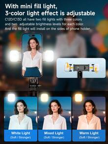 AXNEN Portable Selfie Stick Tripod With Adjustable Fill Light, 360° Rotatable & Detachable Phone Holder, Extendable Tripod, Wireless Remote, Compatible With IOS & Android Phones/Cameras/GoPro