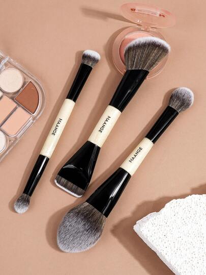 MAANGE 1/3件套专业双头化妆刷套装，旅行必备，包含粉底刷、腮红刷、高光刷、修容刷、眼影刷、遮瑕刷、散粉刷，斜角管状化妆刷，柔软纤维材质，便携，女士/女孩礼物，粉底刷、遮瑕刷、腮红刷、修容刷、腮红刷、古铜粉刷、散粉刷、粉底刷、腮红刷、赠品