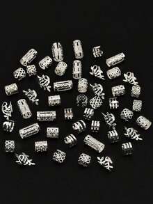 New Year New Style 50-Piece Set Retro Bohemian Style Alloy Hair Ties New Set - Hollow Round Hair Accessories, Suitable For Christmas Styling For Women And Girls, Elegant Solid Color Hair Accessories, Can Be Used For Braiding And DIY Hairstyle Design, Valentine's Day Gift For Girlfriend Or Best Friend - Vàng - Xem 9