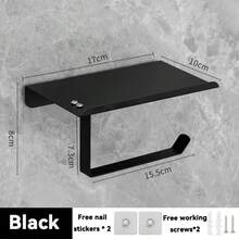 Adhesive Tissue Holder Wall Mounted Suitable For Kitchen, Bathroom, 6.7 Inches (Approximately 17.0 Cm), Bathroom Tissue Roll Hanger With Storage Rack, Self-Adhesive Tape Adhesive, Toilet Paper Holder Wall Mounted, Matte Black - Multicolor - View 12
