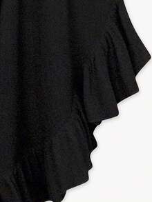 女士纯色极简露肩蕾丝边上衣，适合日常穿着、音乐节、优雅夏季穿搭、度假装扮，黑色 - 黑色 - 查看 5