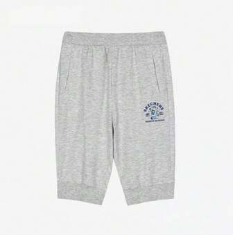 Skechers Pantalones cortos de 3/4 con estampado de letras, cintura elástica y ajuste holgado para niño