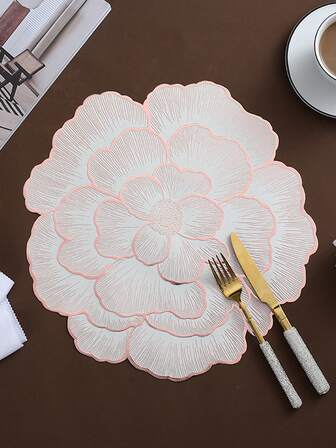 1-120pcs Gold Flower Design PVC Placemats, Washable, Easy To Clean, Wipe-Clean, Non-Slip, Holiday Wedding Party Dining Table Decor