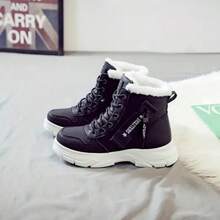 1 Pair High Quality Multi-Purpose Fashion Casual Waterproof Anti-Slip Warm Fuzzy Snow Boots With Thick Soles, Outdoor Sporty Casual Shoes For Daily Match - 黑色 - 查看 2