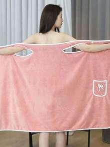1 khăn tắm nữ (KÍCH THƯỚC: 80cm * 135cm), Áo choàng tắm spa nhanh khô dùng cho bé gái, khăn tắm tắm và tập thể dục, khăn tắm bằng vải lông cừu san hô siêu mềm có túi, bộ khăn tắm cho nữ, khăn tắm mặc được có túi - Nhiều màu - Xem 6