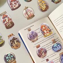 50张蘑菇瓶透明涂鸦贴纸，可重复使用，适用于行李箱、笔记本电脑、剪贴簿、节日装饰