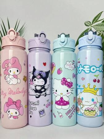 Sanrio 1 pieza Taza de agua, café, té o para el coche de material de PC con diseño lindo de los personajes Kitty, Kuromi, Melody y Cinnamoroll, adecuada para uso diario, viajes y conmutación, es un regalo perfecto para él, fiestas festivas y Navidad